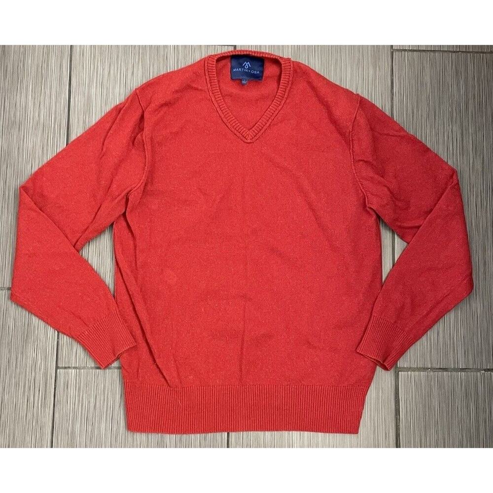 Martin + Osa Mens Cotton/Wool Red V-neck Sweater Size Large Knit RN118188